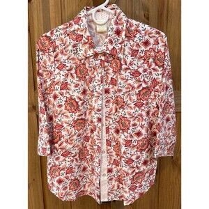 Blair Floral Button Front Shirt Women’s Small 3/4 Sleeve Orange Pink Print